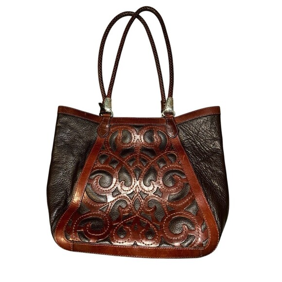 Brighton‎ Genevieve Laser Cut Leather Tote Purse Brown - Picture 1 of 12